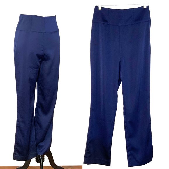 NBD Revolve Satin Fleur Trouser DressPants In Blueberry Small - Picture 16 of 16